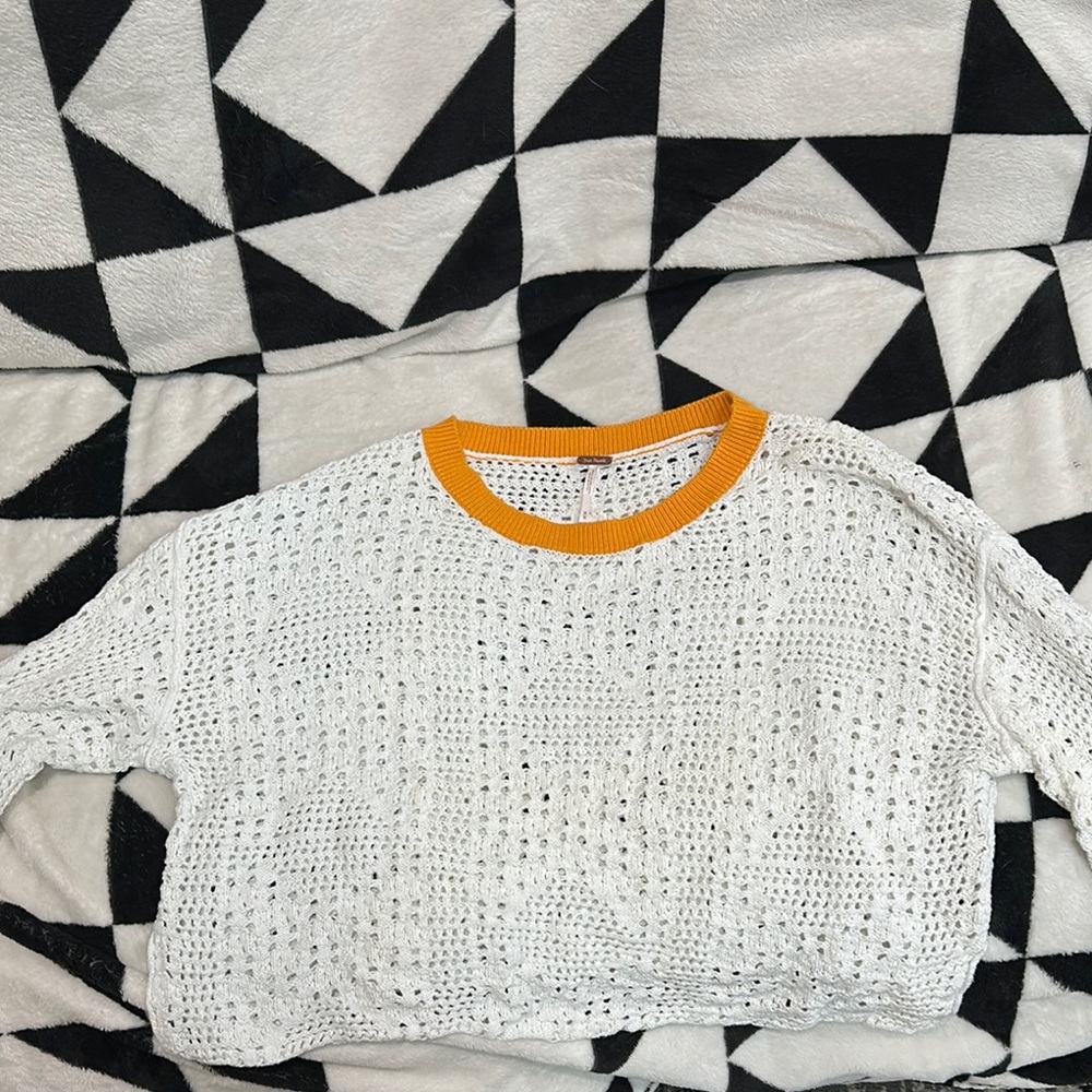 Free People
White Knit Sweater with Orange Trim